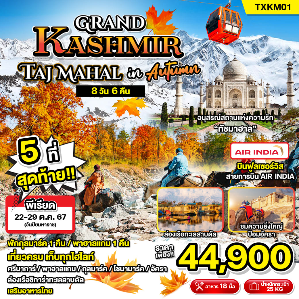 ทัวร์อินเดีย Grand Kashmir Taj Mahal in Autumn 8วัน 6คืน (AI)