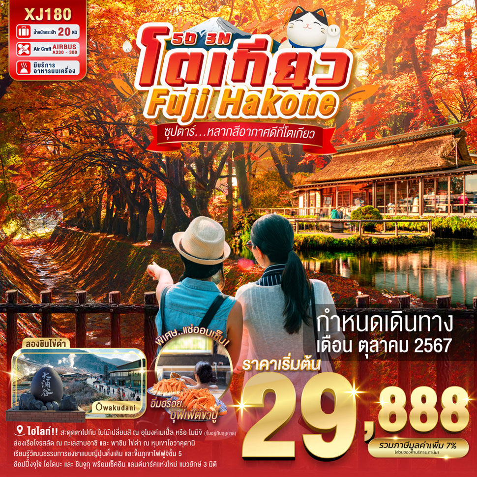 ทัวร์ญี่ปุ่น TOKYO FUJI HAKONE ซุปตาร์ หลากสีอากาศดีที่โตเกียว 5วัน 3คืน (XJ)